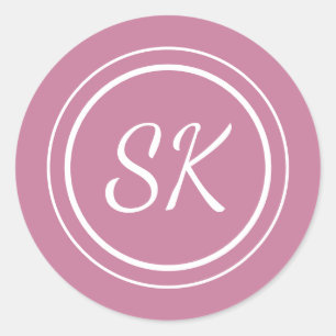 Elegant Blush Pink Professional Monogram Business Classic Round Sticker