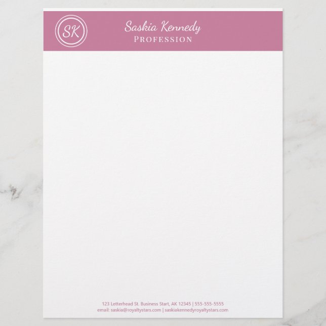 Elegant Blush Pink Professional Monogram Business Custom Letterhead (Front)