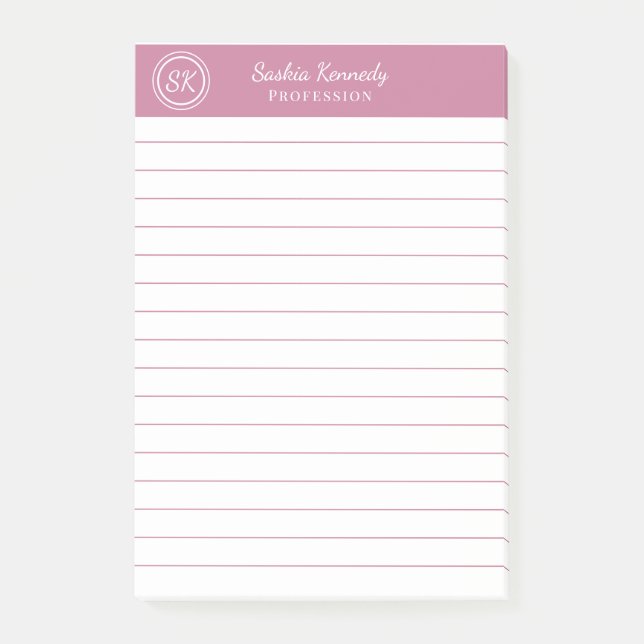 Elegant Blush Pink Professional Monogram Business Post-it Notes (Front)