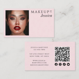 Elegant Blush Pink QR Code Social Photo Makeup Business Card
