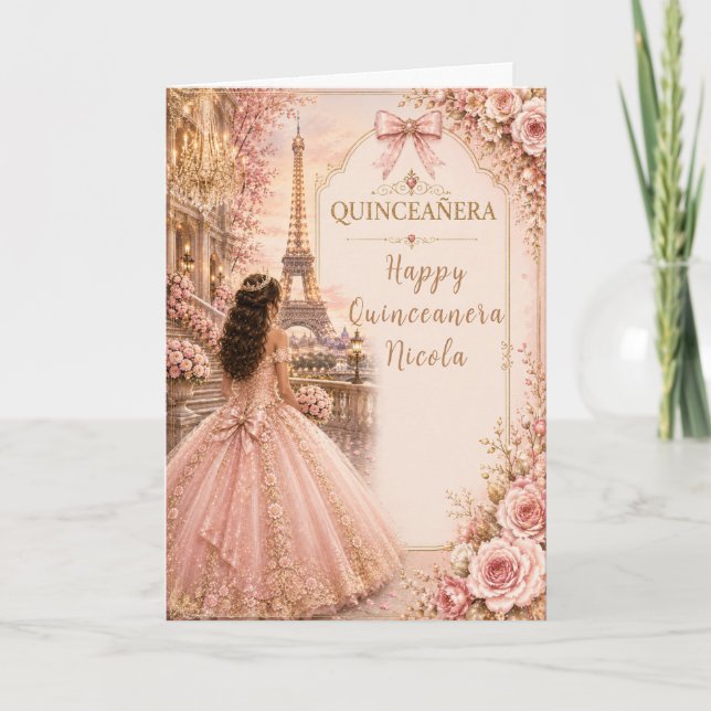 Elegant Blush Pink Quince Card (Front)