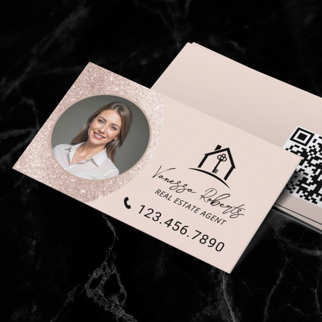 Elegant Blush Pink Real Estate Agent Photo Business Card (Creator Uploaded)