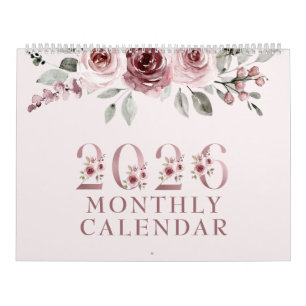 Elegant Blush Pink Rose 2026 Calendar