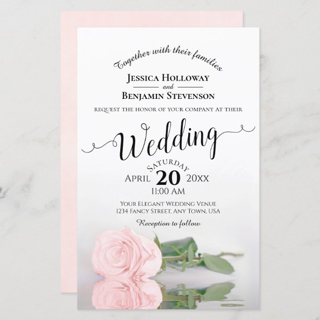 Elegant Blush Pink Rose BUDGET Wedding Invitation (Front/Back)