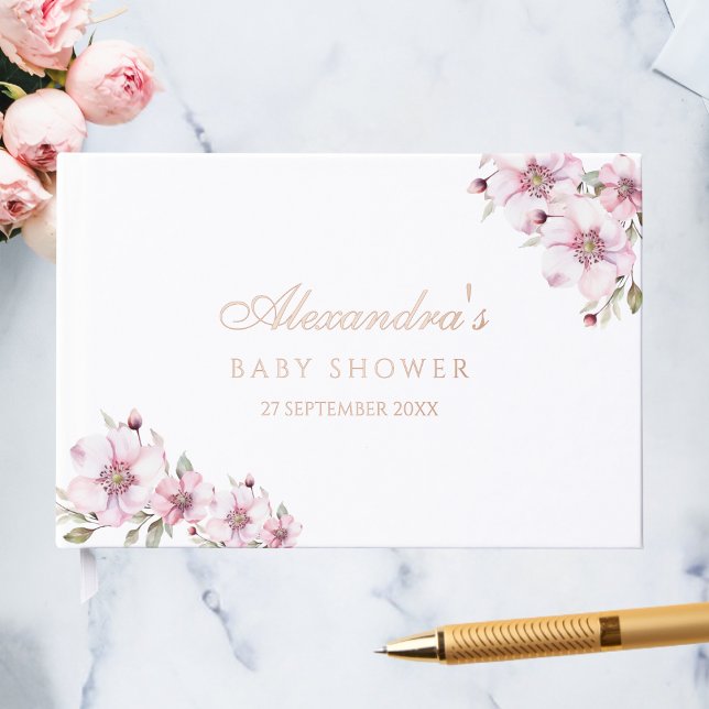 Elegant Blush Pink Rose Floral Baby Shower Guest Book (Creator Uploaded)