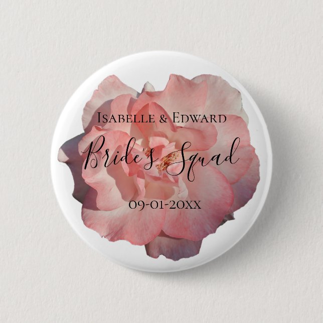 Elegant Blush Pink Rose Floral Bridal Party 6 Cm Round Badge (Front)