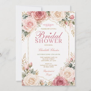 Elegant Blush Pink Rose Floral Bridal Shower Invitation