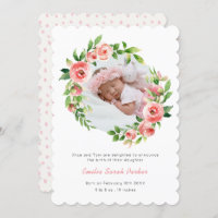 Elegant Blush Pink Rose Floral Photo Baby Birth