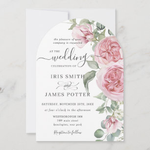 Elegant Blush Pink Rose Floral Wedding Details QR  Invitation