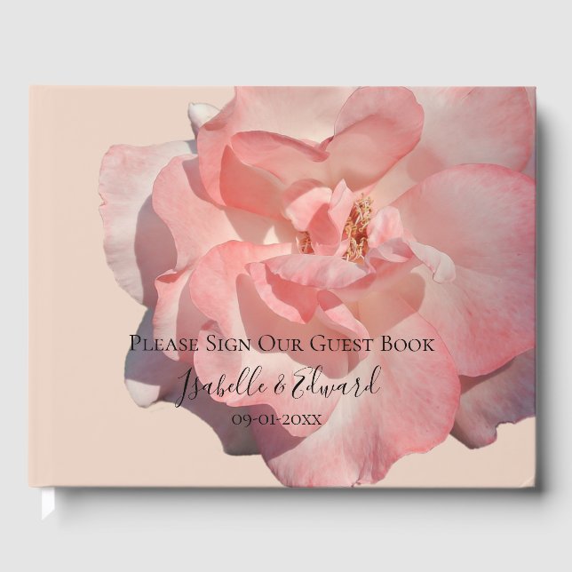 Elegant Blush Pink Rose Floral Wedding Reception Guest Book (Front)