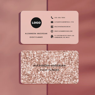 Elegant Blush Pink Rose Gold Metal Diamond Pattern Business Card