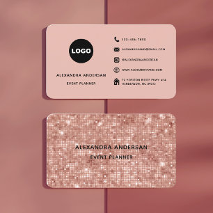 Elegant Blush Pink Rose Gold Metal Dots Pattern Business Card
