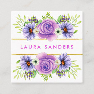 Elegant Blush Pink Rose Lilac Flower Hair & Makeup Square Business Card