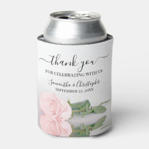 Elegant Blush Pink Rose Romantic Wedding Thank You Can Cooler
