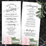 Elegant Blush Pink Rose Simple Romantic Wedding Programme<br><div class="desc">This beautiful wedding program features an elegant design with a single long stemmed pale blush pink coloured rose lying on its side reflecting in water. The titles are written in fancy script calligraphy, and there is space for your ceremony and wedding party details, as well as a short thank you...</div>