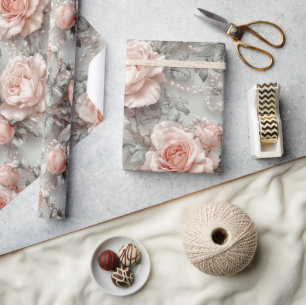 Elegant Blush Pink Rose Vintage Floral Wrapping Paper