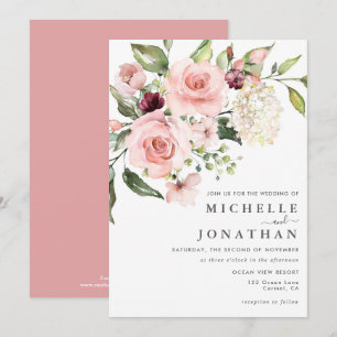 Elegant Blush Pink Rose Wedding Invitation