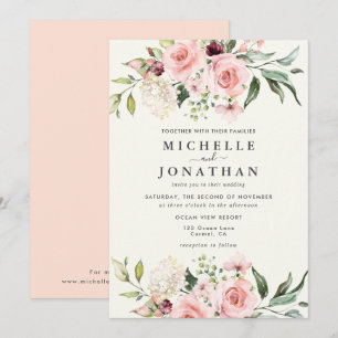 Elegant Blush Pink Rose Wedding Invitation