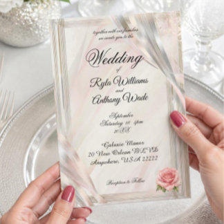 Elegant Blush Pink Rose Wedding Invitation