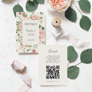 Elegant Blush Pink Rose Wedding QR code Details Enclosure Card