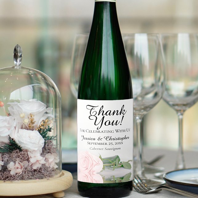 Elegant Blush Pink Rose Wedding Thank You Wine Label (Creator Uploaded)
