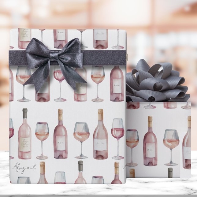 Elegant Blush Pink Rosé Wine Wrapping Paper (Bush Pink Wine Wrapping Paper)