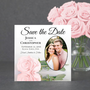 Elegant Blush Pink Rose with Oval Photo Wedding Save The Date