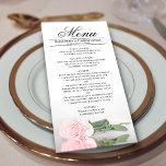 Elegant Blush Pink Rose with Reflections Wedding Menu<br><div class="desc">This beautiful menu will add some style to your wedding reception. It features a beautiful and romantic design with a single pale blush pink colored rose lying on its side reflecting in a pool of water with waves and ripples. There is space for the names of the couple and wedding...</div>