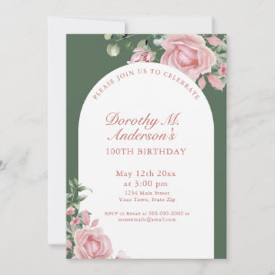 Elegant Blush Pink Roses 100th Birthday Party Invitation