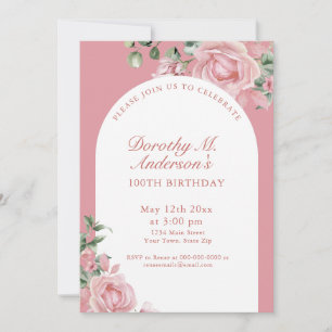 Elegant Blush Pink Roses 105th Birthday Party Invitation