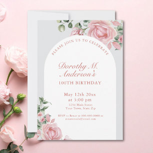 Elegant Blush Pink Roses 105th Birthday Party  Invitation