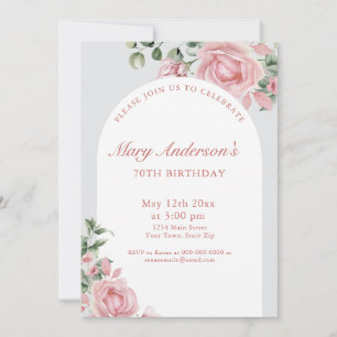Elegant Blush Pink Roses 70th Birthday Party  Invitation
