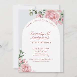 Elegant Blush Pink Roses 75th Birthday Party  Invitation