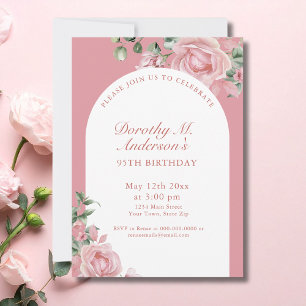Elegant Blush Pink Roses 95th Birthday Party  Invitation