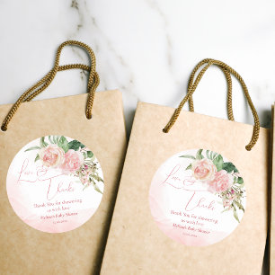Elegant blush pink roses baby shower thank you classic round sticker