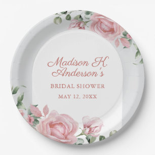Elegant Blush Pink Roses Bridal Shower Paper Plate