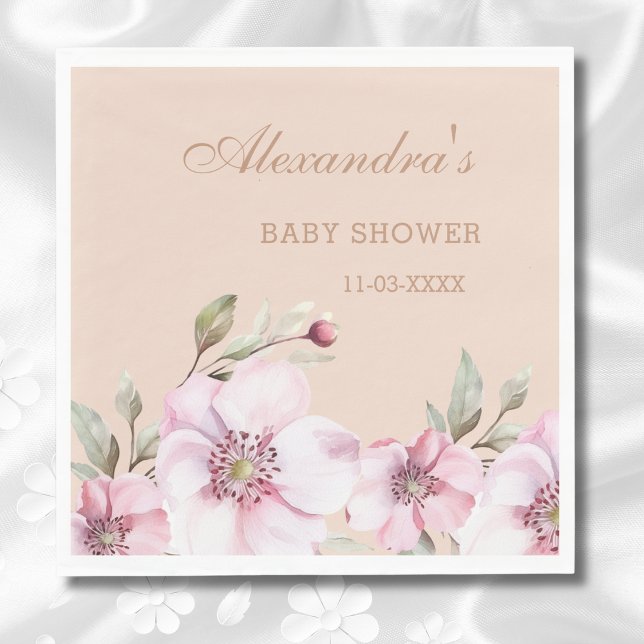 Elegant Blush Pink Roses Floral Baby Shower Napkin (Creator Uploaded)