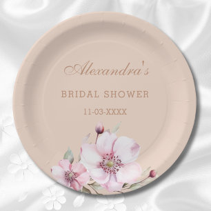 Elegant Blush Pink Roses Floral Bridal Shower  Paper Plate