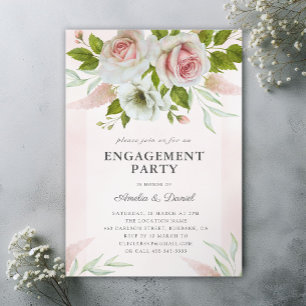 Elegant Blush Pink Roses Floral Engagement Party Invitation