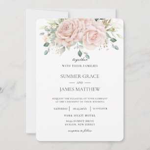 Elegant Blush Pink Roses Floral Greenery Wedding   Invitation