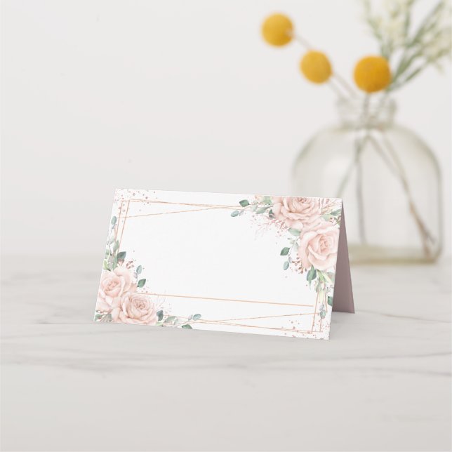 Elegant Blush Pink Roses Floral Rose Gold  Place Card (Front)