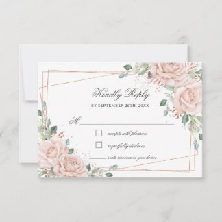 Elegant Blush Pink Roses Floral Rose Gold Wedding RSVP Card