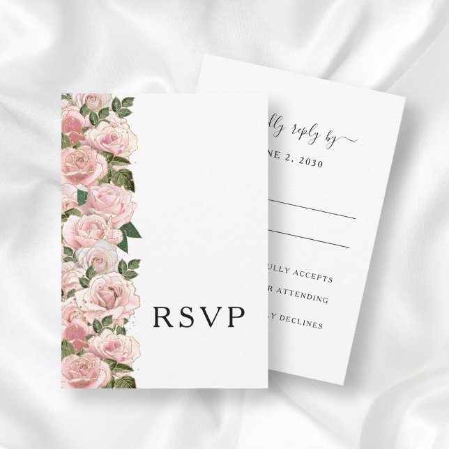 Elegant Blush Pink Roses Floral Wedding RSVP Card (Creator Uploaded)