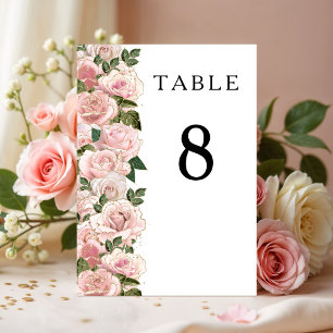 Elegant Blush Pink Roses Floral Wedding Table Numb Number