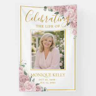 Elegant Blush Pink Roses Picture Funeral Memorial  Banner