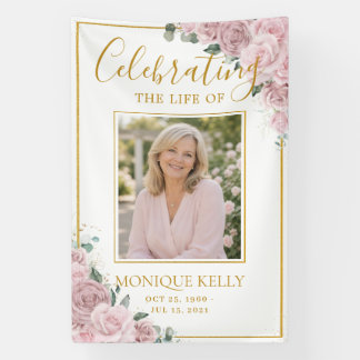 Elegant Blush Pink Roses Picture Funeral Memorial Banner