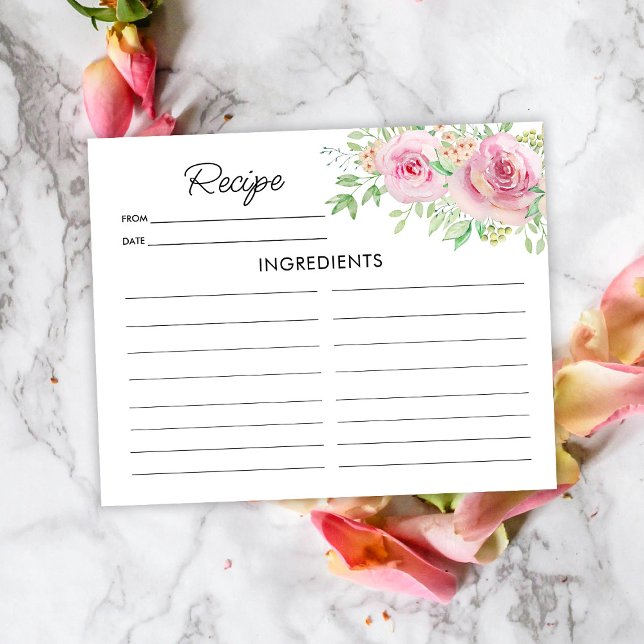 Elegant Blush Pink Roses Recipe Card (Creator Uploaded)