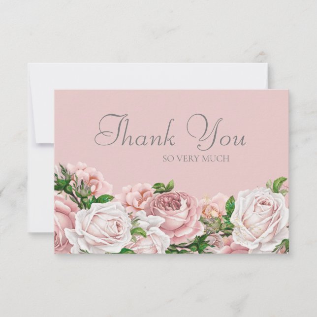 Elegant Blush Pink Roses Wedding Thank You (Front)