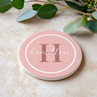 Elegant Blush Pink Round Monogram Script
