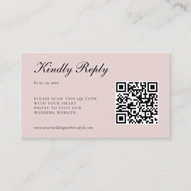 Elegant Blush Pink RSVP QR Code Wedding Enclosure Card (Front)